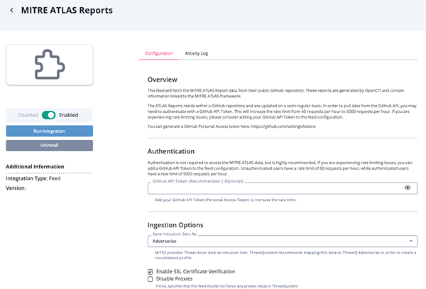 ATLAS Reports Configuration Screen