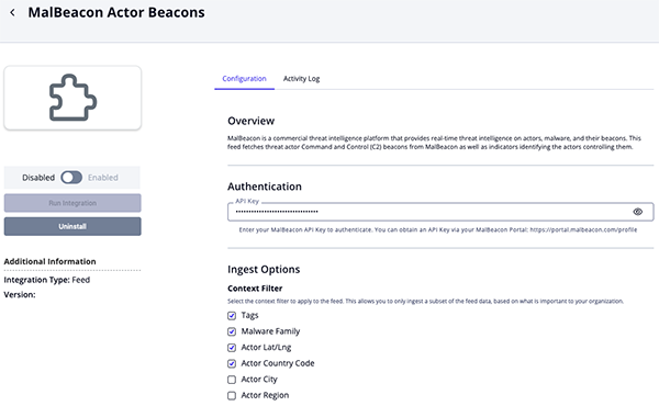Actor Beacons Configuration Screen