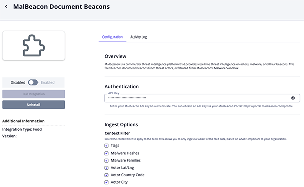 Document Beacons Configuration Screen