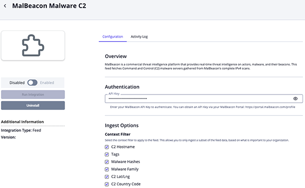 Malware C2 Configuration Screen