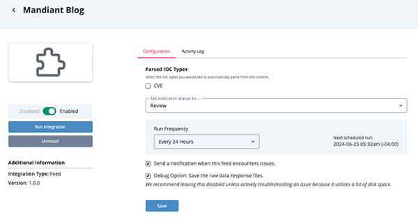 Configuration Screen