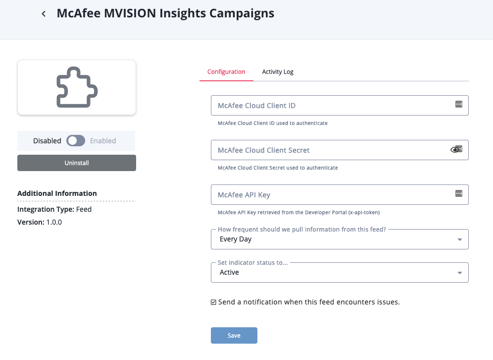 Configuration Screen