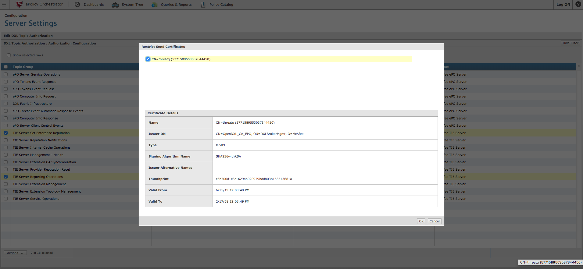 Identify the threatq certificate
