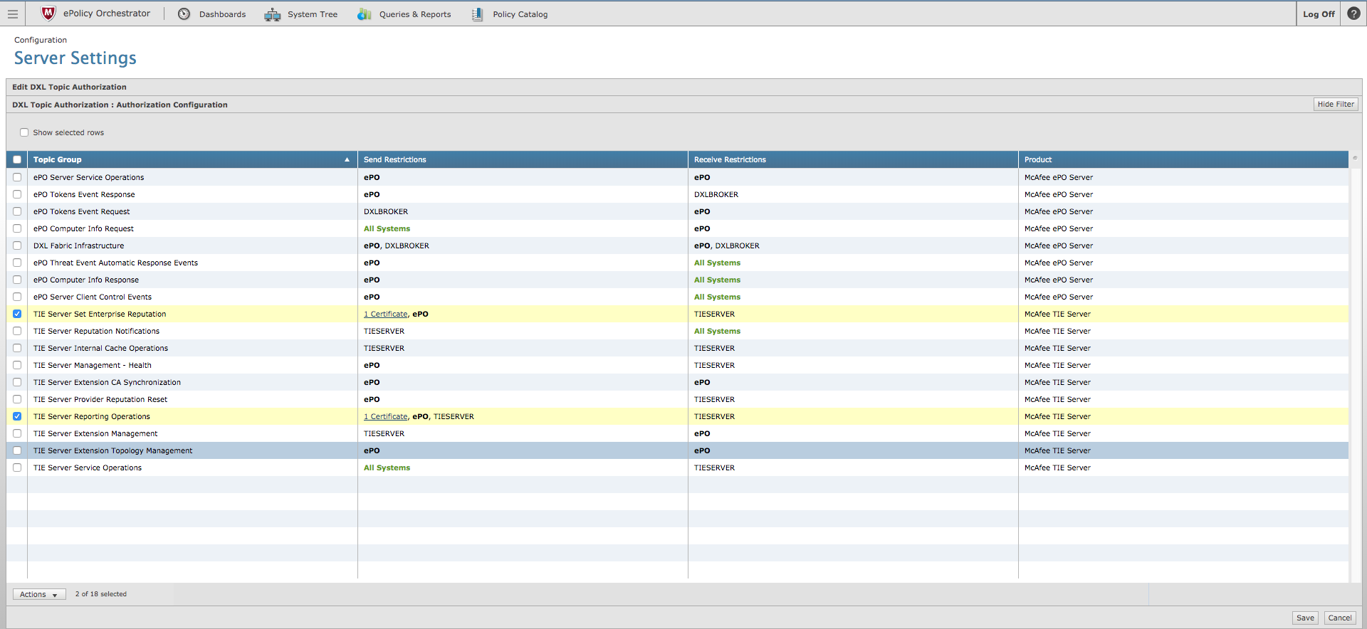 Verify the TIE Server Set Enterprise Reputation