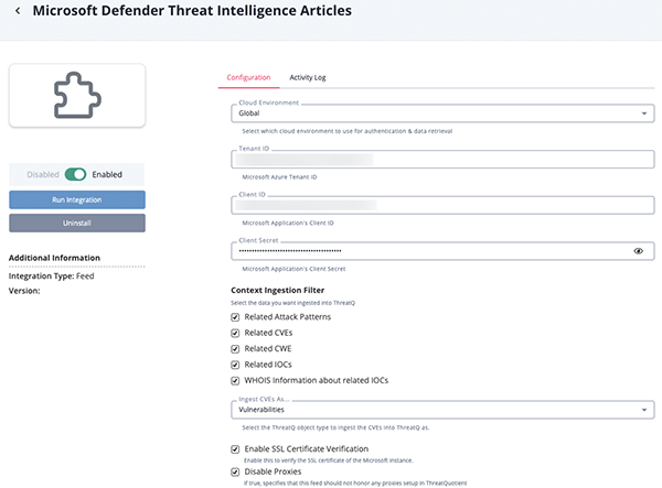 Intelligence Articles Configuration Parameters