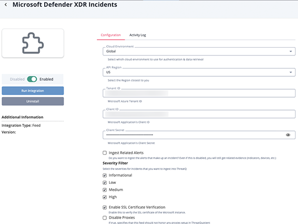 XDR IncidentsConfiguration Parameters