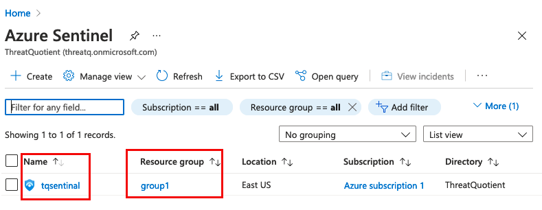 Workspace and Resource Group Screen