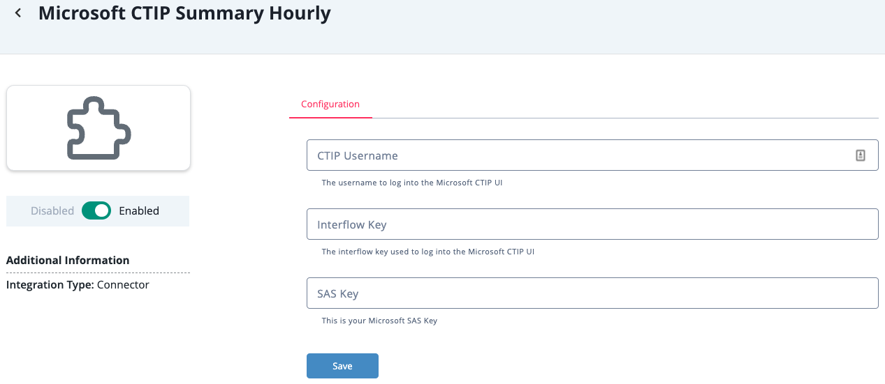 Microsoft CTIP Hourly Configuration Screen