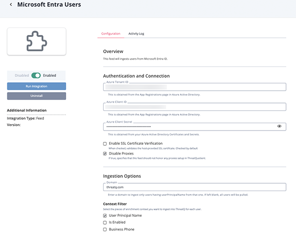 Configuration Screen