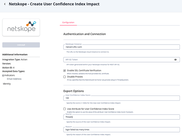 Create User Confidence Index Impact Configuration Screen