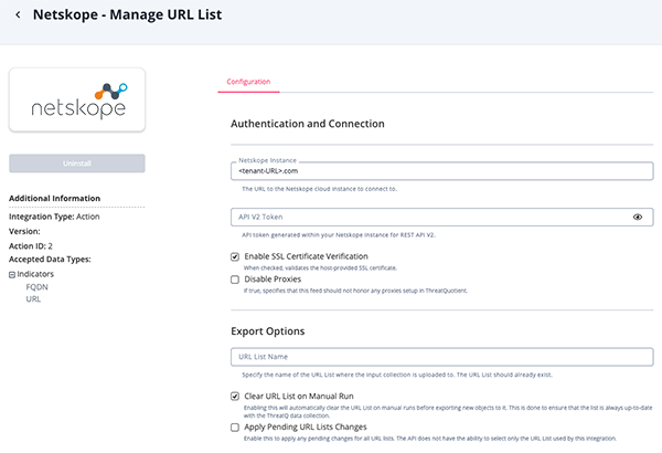 Manage URL List Configuration Screen