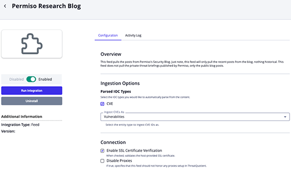Configuration Screen