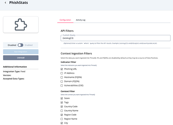 Configuration Screen