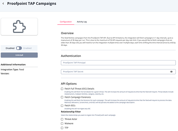 Campaigns Configuration Screen