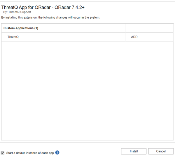 Install Application dialog