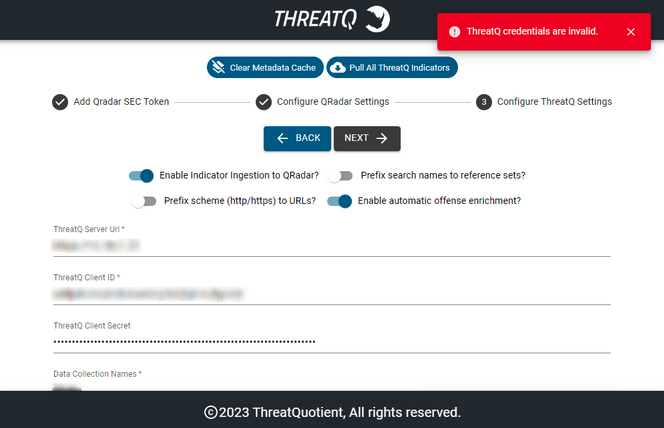 ThreatQ Credentials are not valid example