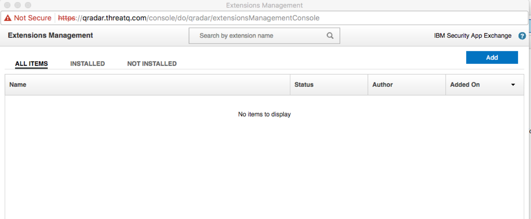 Extensions Management page