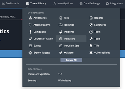 ThreatQ Threat Library Dropdown
