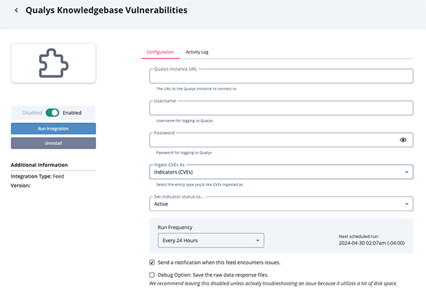Configuration Screen