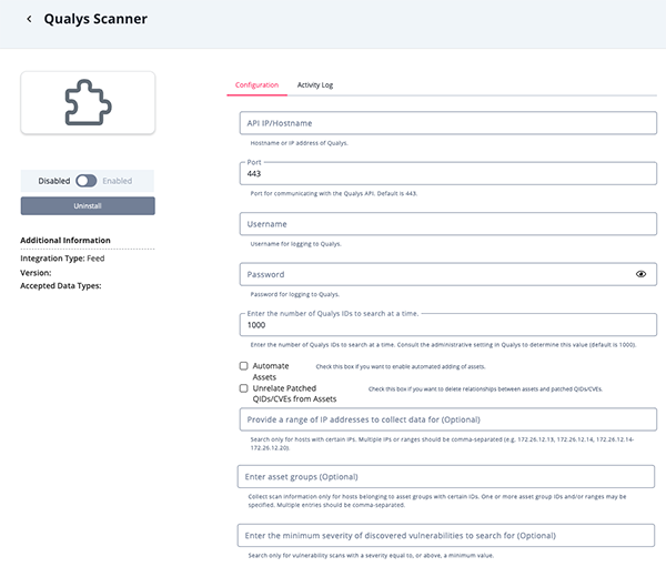 Configuration screen