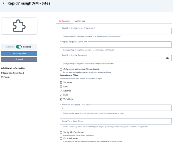 Configuration Screen