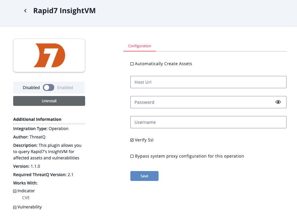 Rapid7 insightVM Operation Configuration Screen