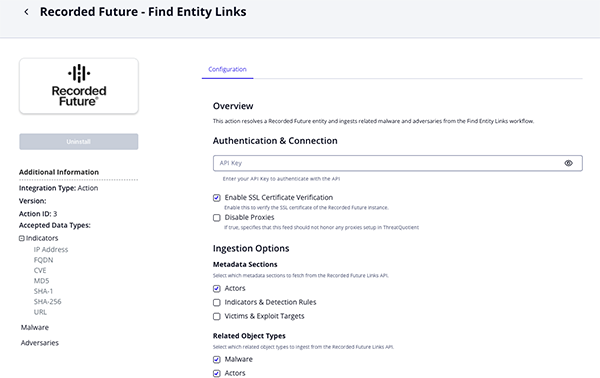 Find Entity Links Action Configuration Screen