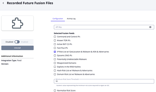 Recorded Future Playbook Alerts Configuration Screen
