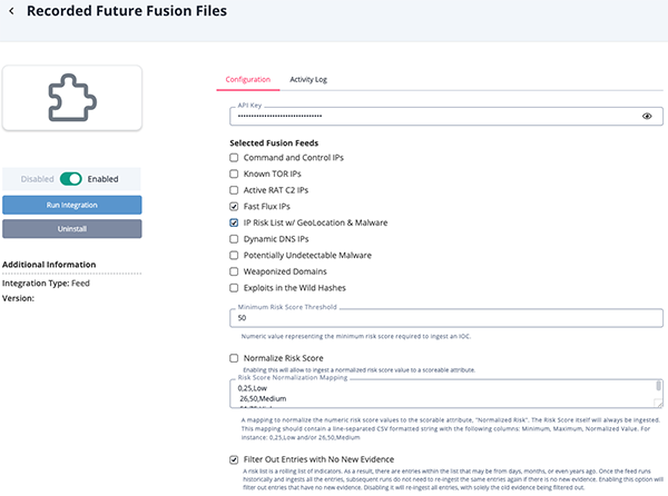 Recorded Future Playbook Alerts Configuration Screen