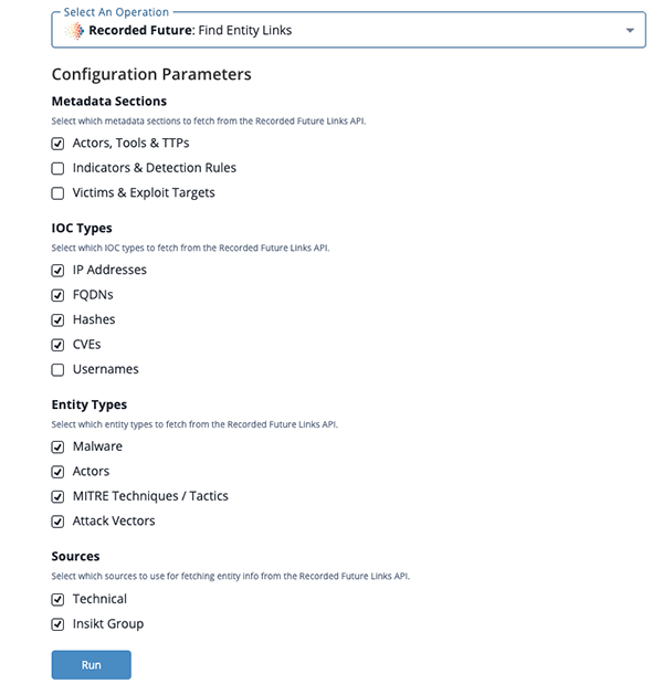 Find Entity Links Run Parameters
