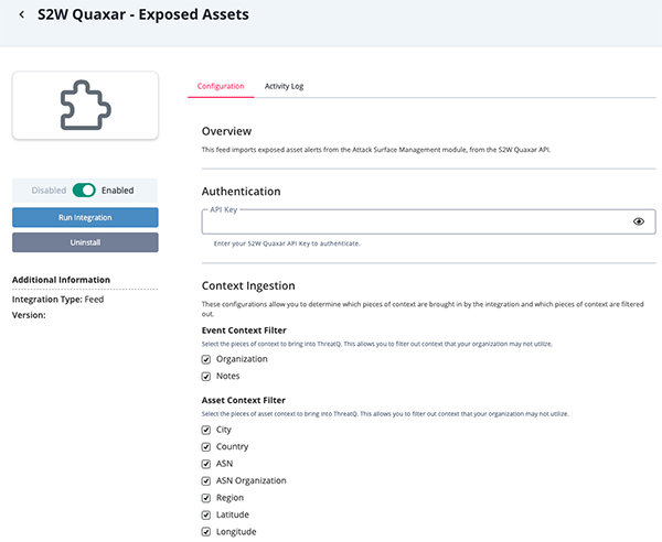 Exposed Assets Configuration Screen
