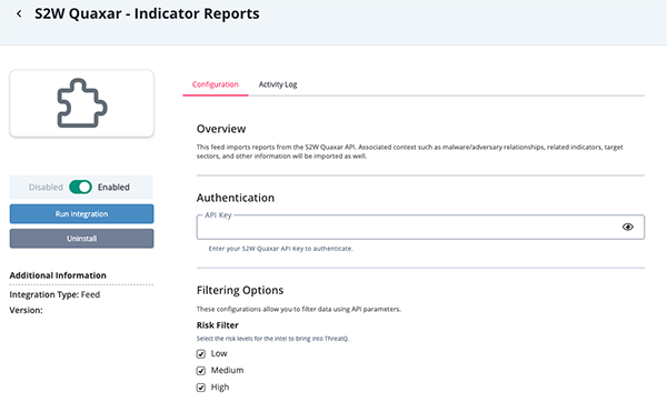 Reports Configuration Screen Example