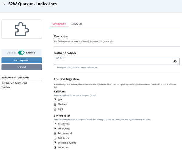 Indicators Configuration Screen