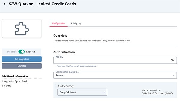 Leaked Cards Configuration Screen