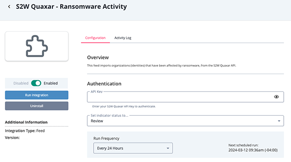 Ransomware Configuration Screen