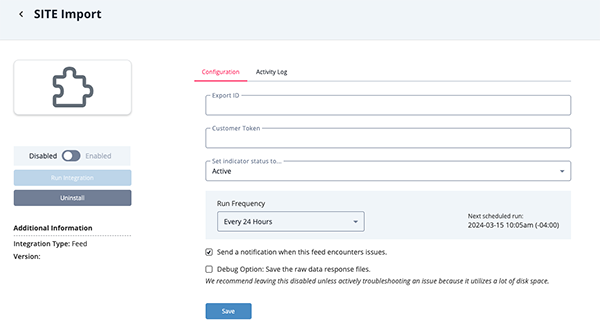 Configuration Screen