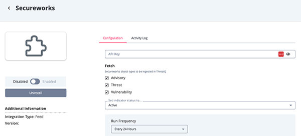 Secureworks Configuration Screen
