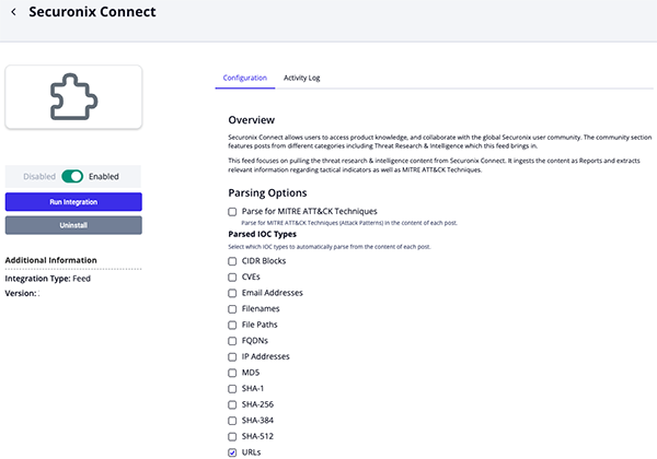 Securonix Connect Parameters