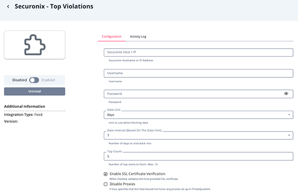Top Violations Configuration Screen