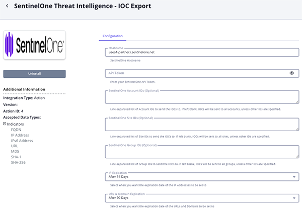 Delete Hashes Configuration Screen