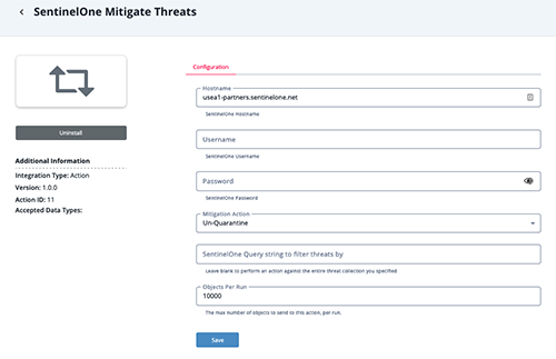 Mitigate Threats Configuration Screen