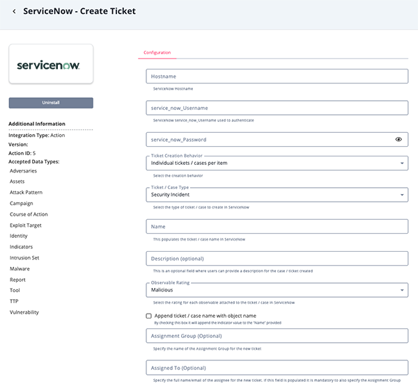 Create Ticket Configuration Screen