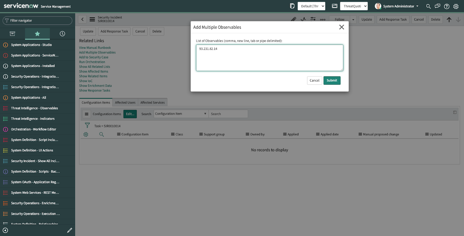 Add observable dialog box