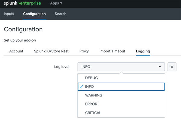 Add-on Configuration - Logging tab Add-on Configuration - Logging tab