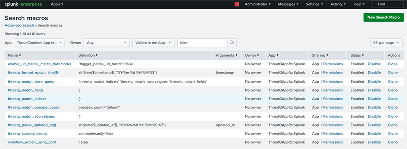 Search Macros Screen