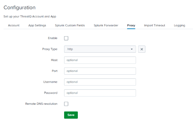 App Configuration - Proxy Tab
