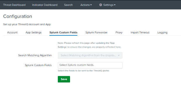 App Configuration - Splunk Custom Fields Tab