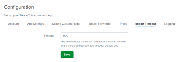 App Configuration - Import Timeout tab