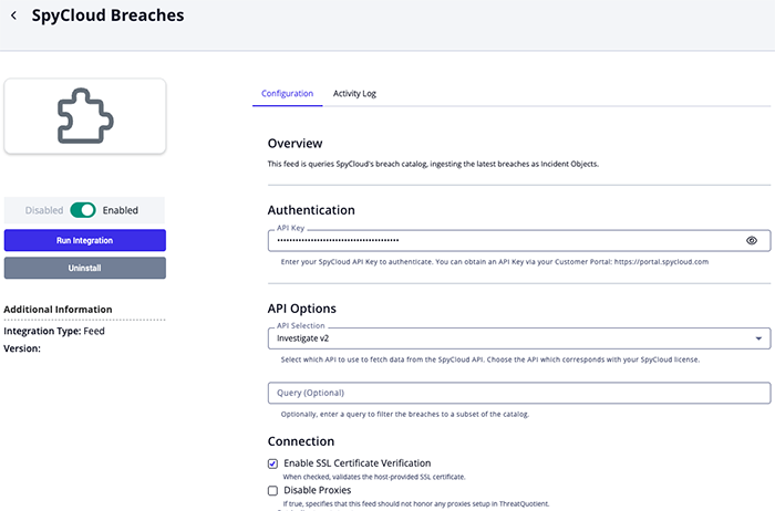 Breaches Configuration Screen