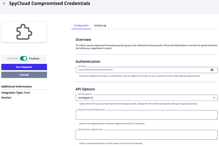 Compromised Credentials Configuration Screen